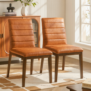 Sunvega Mid-Century Modern Burnt Orange Velvet Dining Chair Set with Walnut Solid Wood Base