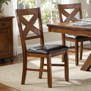 Sunvega Espresso PU Cushion Armless Side Chair with X-Shape Wooden Backrest
