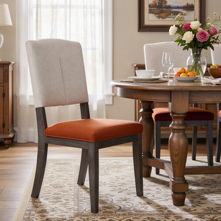 Sunvega Beige Linen Upholstered Transitional Side Chairs with Tufted Back and Tapered Legs