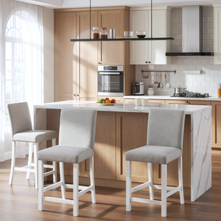 Sunvega Solid Wood Counter Height Chairs with Padded Seat for Dining Room, White & Gray