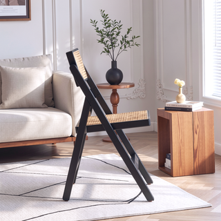 Sunvega Modern Industry Chic Cane Folding Dining Chair Set of 2 in Black and Natural