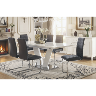 Sunvega Sleek Contemporary Style Gray Faux Leather Side Chairs with Chrome Metal Finish