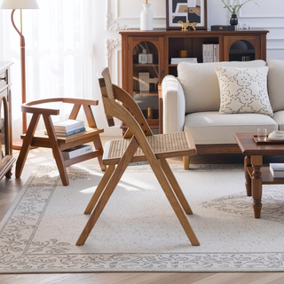 Sunvega Modern Industry Chic Cane Folding Dining Chair Set of 2 for Dining Room