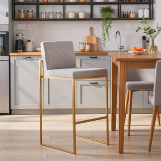 Sunvega Fuji High Back Bar Stool with Padded Seat and Backrest in Gold Steel