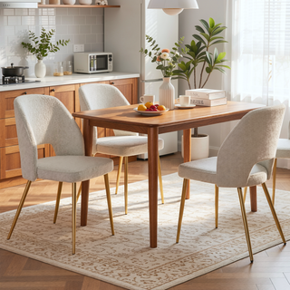 Sunvega Modern Gray Velvet Dining Chairs with Hollow Back and Gold Metal Legs Set of 4