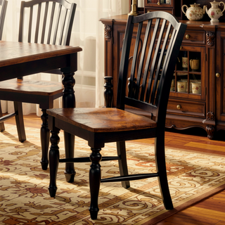 Sunvega Transitional Style 2pc Side Chair with Turned Leg Design in Black and Antique Oak Finish