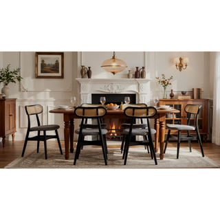 Sunvega Modern Cane Dining Chairs with Rectangular Backrest in Black and Gray