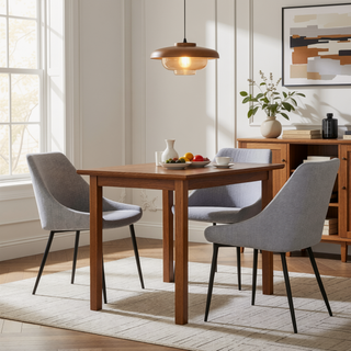 Sunvega Contemporary Black Metal and Grey Corduroy Fabric Dining Chair Set of 2
