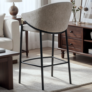 Sunvega Glossy Black and Beige Sloped Arm Counter Height Stools with Gold Accents