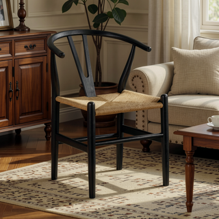 Sunvega Mid-Century Modern Black Rubberwood Dining Chairs with Curved Backrest