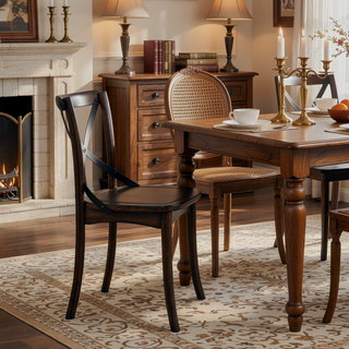 Sunvega Dark Oak and Black Side Chair with X Shape Back in Set of 2