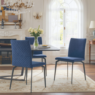 Sunvega Minimalist Blue Fabric and Metal Dining Room Chairs with Padded Seat - Set of 2