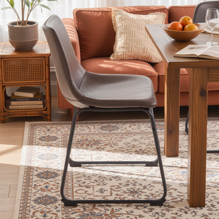 Sunvega Industrial Faux Leather Upholstered Side Chair with Metal Legs Set of 2