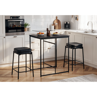 Sunvega Set Of 2 Black Leather Look Backless Barstools With Padded Seats And Footrest
