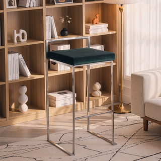 Sunvega Contemporary Stackable Barstools with Green Velvet Cushions Set of 2