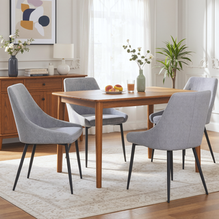 Sunvega Contemporary Black Metal and Grey Corduroy Fabric Dining Chair Set of 2