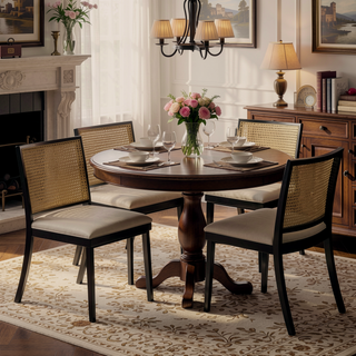 Sunvega Natural Rattan Dining Chairs with Perforated Design Set of 2 for Living Room
