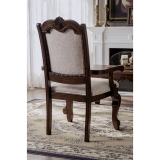 Sunvega Traditional Style Arm Chairs with Luxurious Beige Upholstery and Rich Coffee Brown Finish