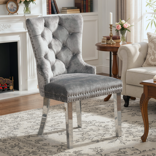 Sunvega Glam Style Wingback Dining Chairs with Upholstered Seat and Crystal-like Acrylic Buttons
