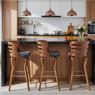 Sunvega 30-Inch Swivel Gray Faux Leather and Walnut Wood Bar Stool