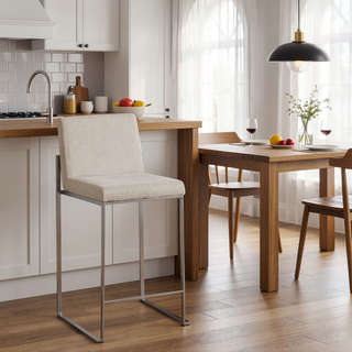 Sunvega Modern High Back Counter Stool with Padded Seat and Backrest in Stainless Steel