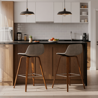 Sunvega Mid Century Modern Bentwood Bar Stools with Vegan Faux Leather Upholstery Set of 2