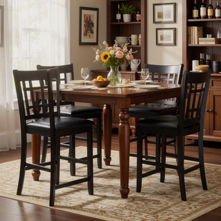 Sunvega Antique White and Rosy Brown Finish Counter Height Dining Table with Extension Leaf