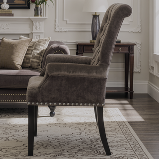 Sunvega Norwich Sand Upholstered Dining Arm Chair with Button-Tufted Back and Nailhead Trim