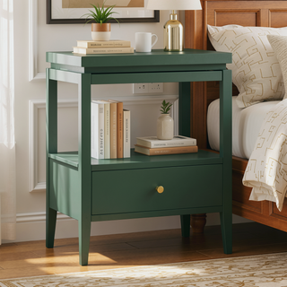 Sunvega Vintage Green 1-Drawer Nightstand with Spacious Shelf and Gold Pull