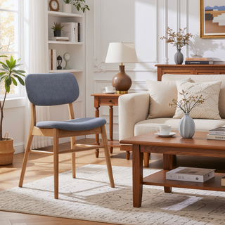 Sunvega Mid-Century Upholstered Dining Chairs with Rubberwood Frame in Walnut and Charcoal
