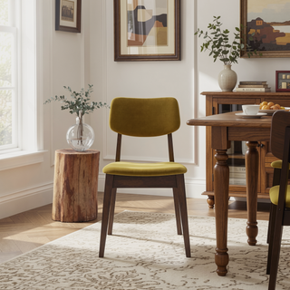Sunvega Dark Yellow Velvet Upholstered Armless Dining Chairs with Solid Wood Legs Set of 2