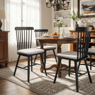 Sunvega Solid Wood Windsor Kitchen Chairs with Cushioned Seats for Modern Dining