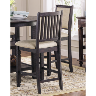 Sunvega Black Finish Wooden Counter Height Chairs with Beige Textured Fabric 2pcs Set
