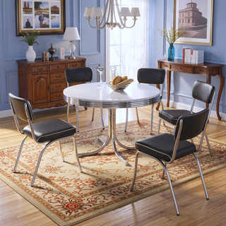 Sunvega White and Chrome Oval Dining Table with Sturdy Retro Base for Elegant Dining
