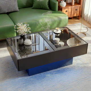 Sunvega Modern Swivel Square Coffee Table with Rotatable Top and Two Drawers