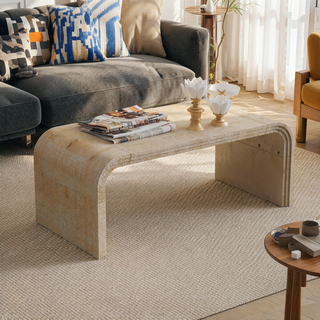 Sunvega Retro Minimalist Curved Sideboard with Gold Handles and Adjustable Shelves for Living Room