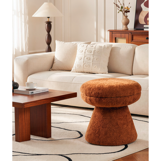Sunvega Green Contemporary Accent Stool with Mushroom Shape Design and Teddy Fabric