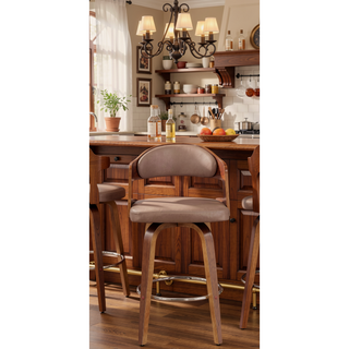 Sunvega Medieval Retro Golden 27-Inch Swivel Barstool with Black Leather Seat