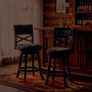 Sunvega 24 Inch Counter Height X-Back Swivel Stool with Beige Fabric Seat and Cherry Finish