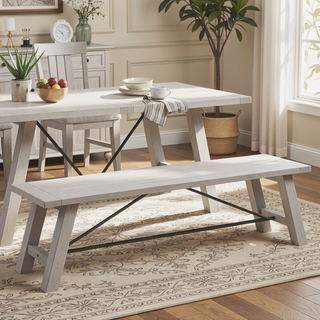 Sunvega Country-Inspired Solid Wood Dining Table with Metal Stretchers Seats 6