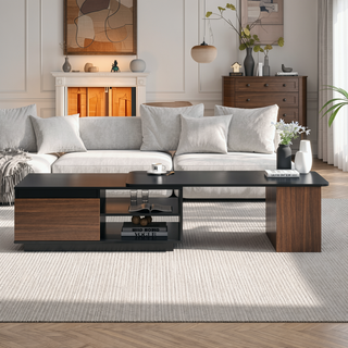 Sunvega Modern Swivel Square Coffee Table with Rotatable Top and Two Drawers