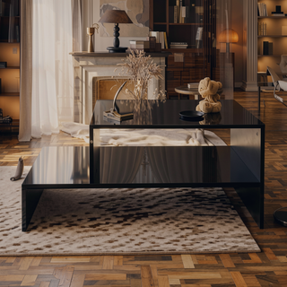Sunvega Modern Swivel Square Coffee Table with Rotatable Top and Two Drawers