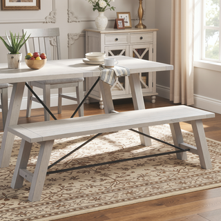 Sunvega Country-Inspired Solid Wood Dining Table with Metal Stretchers Seats 6