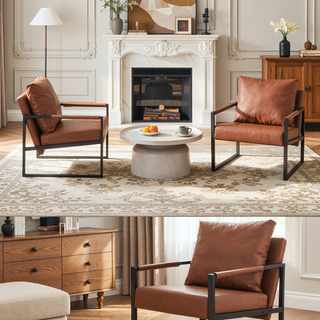 Sunvega Modern Minimalist PU Leather and Metal Frame Sofa Chair for Living Room