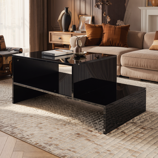 Sunvega Modern Swivel Square Coffee Table with Rotatable Top and Two Drawers