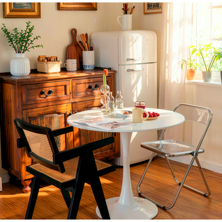 Sunvega Modern Round Dining Table with MDF Top and Sturdy Steel Base for Kitchen