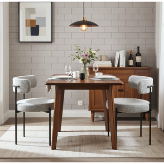 Sunvega Modern Round Boucle Dining Chairs with Textured Upholstery, Set of 2 White