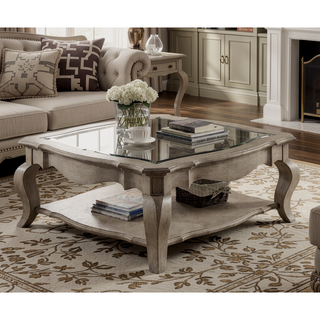 Sunvega Antique Taupe Finish Wooden Dining Table with Scrolled Apron