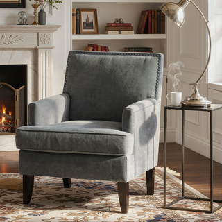 Sunvega Track Arm Club Chair with Expresso Legs and Silver Nailheads