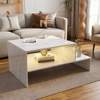 Sunvega Modern Swivel Square Coffee Table with Rotatable Top and Two Drawers